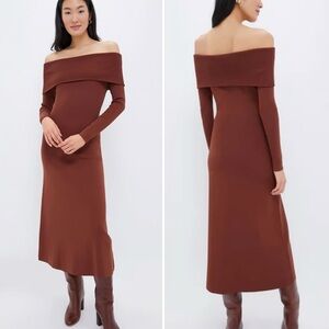 HYACINTH HOUSE Mocha Knit Off-The-Shoulder Adrianna Dress